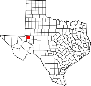 Map of Texas highlighting Ector County