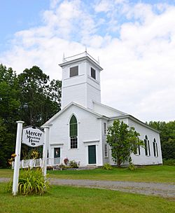 The Mercer Union Meetinghouse, a historic church in the center of town.