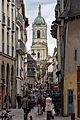 Perspective sur l'église Notre-Dame-en-Saint-Melaine depuis le contour Saint-Aubin, Rennes, France