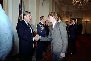 President Ronald Reagan greeting Wayne Gretzky