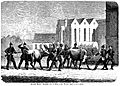 Preussiske soldater inddriver kvæg ved Domkirken. Set fra Mejlgade (Kunstner Hans Frederik Meyer Visby) 1864