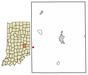 Location of Manilla in Rush County, Indiana.