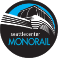 The logo of the Seattle Center Monorail system, which consists of a circular badge with a stylized monorail train.