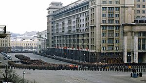 Stalin's funeral procession entering Manezhnaya Square from Okhotny Ryad