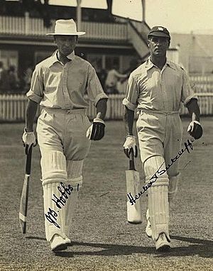 StateLibQld 1 233104 Autographed photograph of the English batsmen, Jack Hobbs and Herbert Sutcliffe, 1928 Cropped