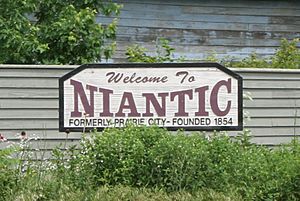 A sign welcoming travelers to Niantic, Illinois