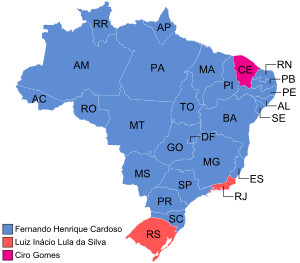 1998 Brazilian presidential election map (Round 1)