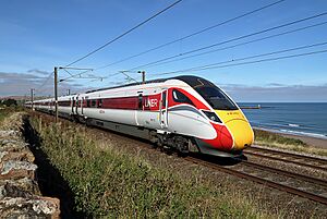An LNER Azuma train on the East Coast Railway Line, geograph 6275180 by Walter Baxter