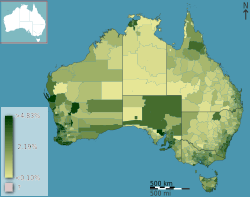 Australian Census 2011 demographic map - Australia by SLA - BCP field 1924 Total Year of arrival 1961 1970