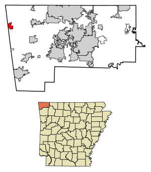 Location of Maysville in Benton County, Arkansas.