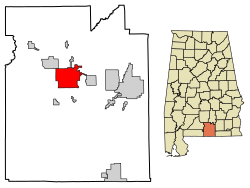 Location of Andalusia in Covington County, Alabama.