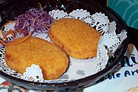 Croquettes with red lettuce