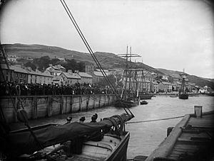 Crowds on shore at Aberdyfi watching the regatta NLW3361114