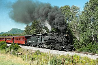 Cumbres & Toltec Scenic Railroad excursion train headed by locomotive 484 in 2015.jpg