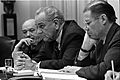 Dean Rusk, Lyndon B. Johnson and Robert McNamara in Cabinet Room meeting February 1968