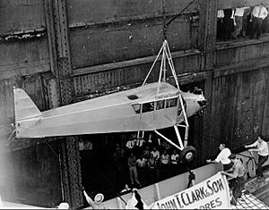 Douglas Corrigan's plane returning to the US via ship 1938