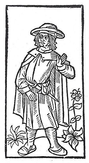 Stock woodcut image, used to represent François Villon in the 1489 printing of the Grand Testament de Maistre François Villon