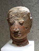Head of Buddha figurine, Ly-Tran dynasty, 11th-14th century AD, terracotta - National Museum of Vietnamese History - Hanoi, Vietnam - DSC05432