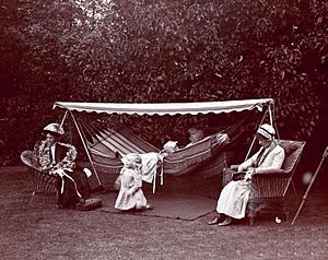 Hunger striking Suffragettes resting in the garden of Dorset Hall, Merton Park