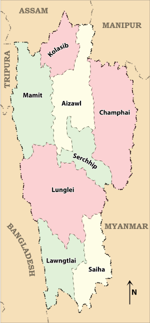 India Mizoram Districts map EN