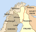 A drawing shows that the Allies had two possible roads into Finland: through Soviet-occupied Petsamo or through Narvik in neutral Norway.