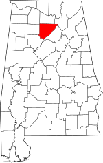 Map of Alabama highlighting Cullman County
