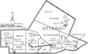 Map of Ottawa County Ohio With Municipal and Township Labels