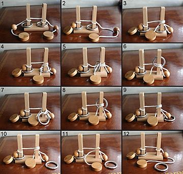 Mini rope bridge puzzle (showing the solution)