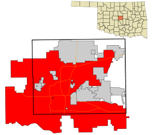 Location within Oklahoma County, Canadian County, Cleveland County and Pottawatomie County in Oklahoma