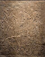 Relief depicting the destruction of Hamanu of Elam by Ashurbanipal, 645-640 BC, North Palace, Nineveh, Exhibition- I am Ashurbanipal king of the world, king of Assyria, British Museum