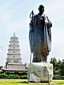 Statue of Xuanzang in front of Giant Wild Goose Pagoda. Xi'an. 2011