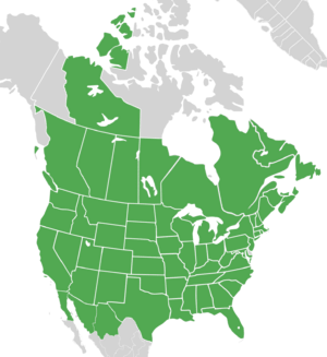 map of North America with green shading