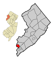 Map of Phillipsburg in Warren County. Inset: Location of Warren County highlighted in New Jersey.