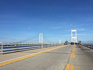 2016-08-17 08 34 22 View west along U.S. Route 50 and south along U.S. Route 301 (Chesapeake Bay Bridge) crossing the Chesapeake Bay from Stevensville, Queen Anne's County, Maryland to Skidmore, Anne Arundel County, Maryland