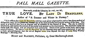 Advertisement from 1869 Pall Mall Gazette for True Love by Diane de Vere Beauclerk