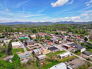 Aerial view of downtown Franklin, North Carolina, in Macon County 11