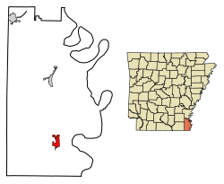 Location of Eudora in Chicot County, Arkansas.