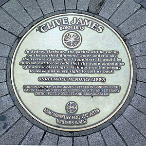 Clive James' plaque in the Sydney Writer's Walk series at Circular Quay