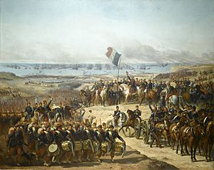 Debarquement des Français et des Anglais dans la baie de Kalamita le 14 septembre 1854