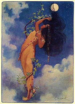 FROM THE FULL MOON FELL NOKOMIS - from The Story of Hiawatha, Adapted from Longfellow by Winston Stokes and Henry Wadsworth Longfellow - Illustrator M. L. Kirk - 1910