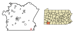 Location of Markleysburg in Fayette County, Pennsylvania.