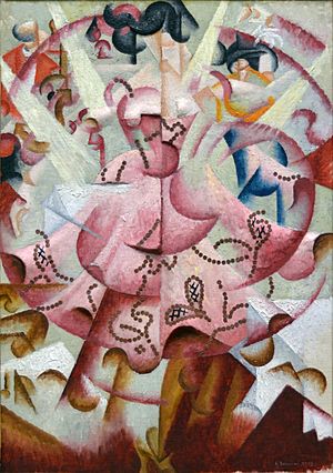Gino Severini, 1912, Dancer at Pigalle, oil and sequins on sculpted gesso on artist's canvasboard, 69.2 x 49.8 cm, Baltimore Museum of Art