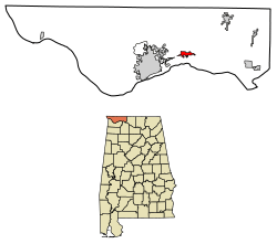 Location of Killen in Lauderdale County, Alabama.