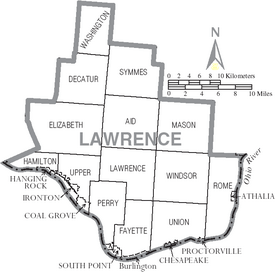 Map of Lawrence County Ohio With Municipal and Township Labels