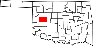 Map of Oklahoma highlighting Custer County
