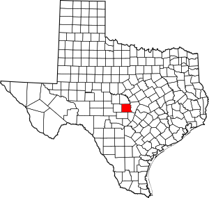 Map of Texas highlighting Llano County