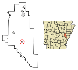 Location of Holly Grove in Monroe County, Arkansas.