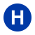 The letter H on a blue circle