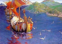 Nicholas Roerich, Guests from Overseas (corrected colour)