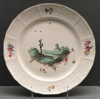 Plate with Green Landscape, c. 1778, Frankenthal, hard-paste porcelain, coloured enamels - Gardiner Museum, Toronto - DSC00941